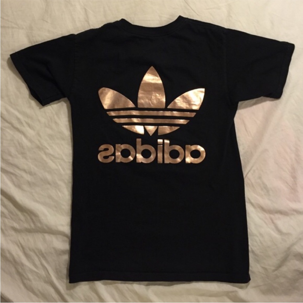 Adidas Rose Gold Double Logo Tee Shirt - Picture 4 of 5